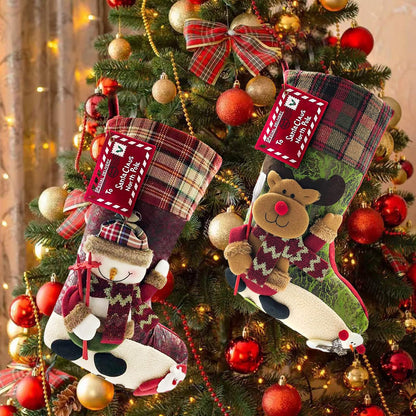 ETERAMUS 21 inch Plaid Christmas Stockings Deer, Bear, Animal One Piece, Felt Large Plush 3D Reindeer Snowman Design Hanging Stocking for Girls Boys Xmas Tree Mantel Party Decor (Green)