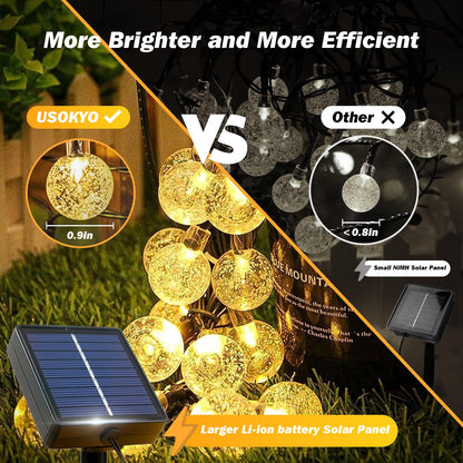 USOKYO Solar Lights Outdoor Waterproof, 2 Pack Total 120LED 72FT Solar String Lights for Outside with 8 Modes, Outdoor String Lights Crystal Globe Patio Lights for Garden Yard Party Decor (Warm White)