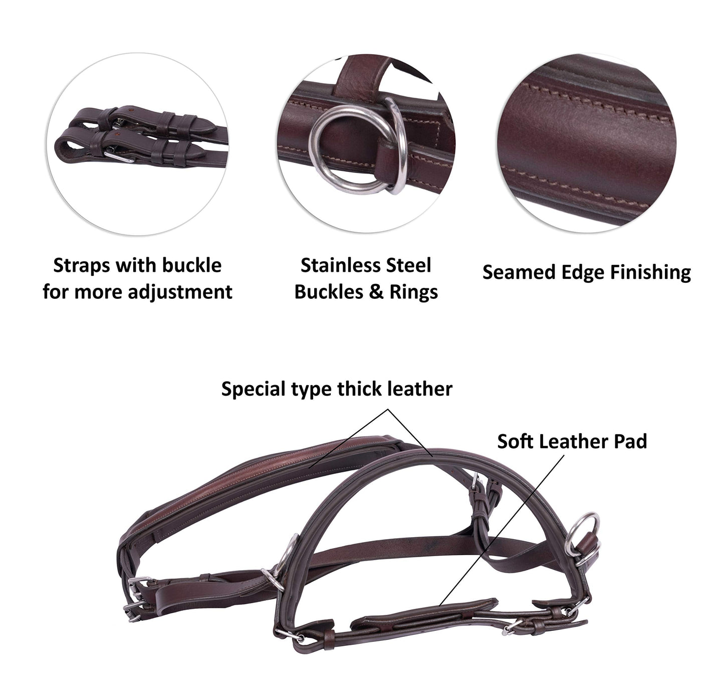 Wonder Care Genuine English Leather Crossover Crossunder Bitless Bridle for Horse Headstall with Reins