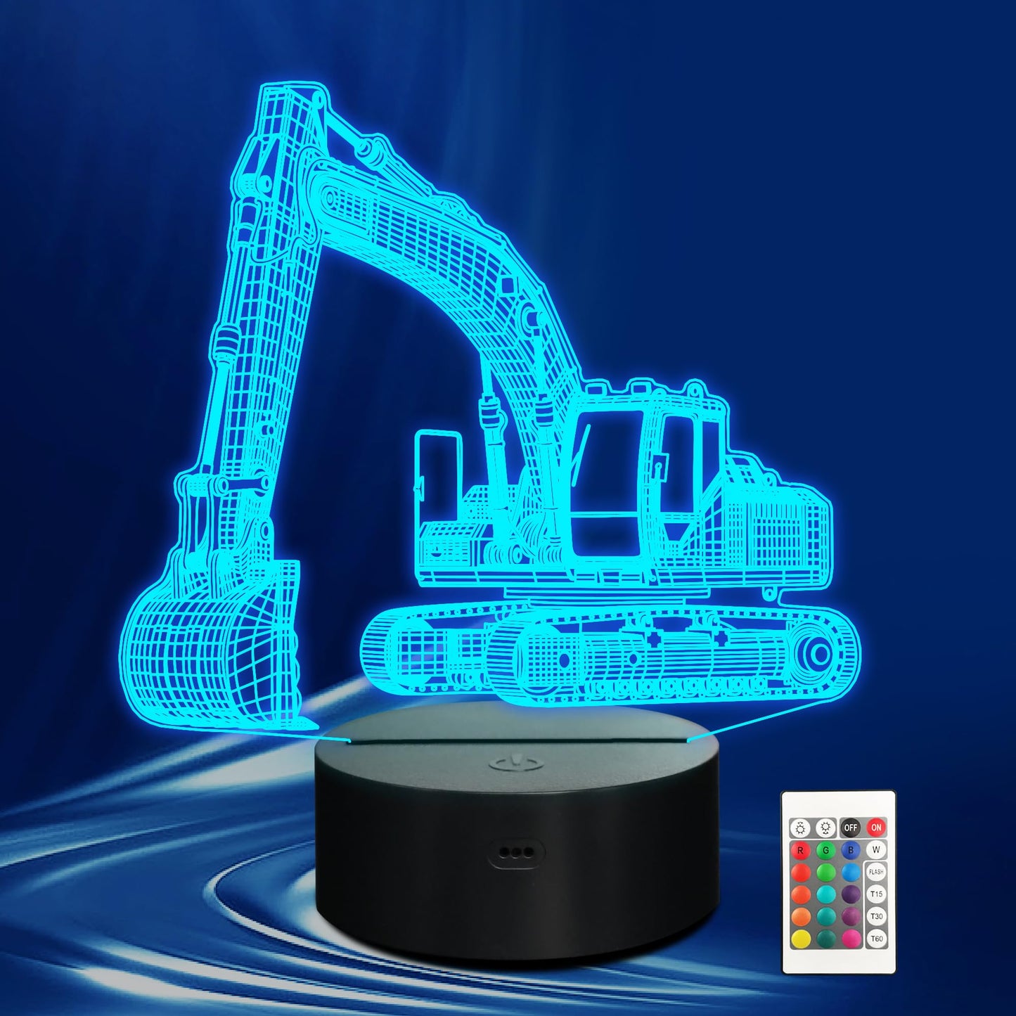 CoolGift Mart Excavator 3D Night Light, 3D LED Optical Illusion Lamp with Remote Control and Timer, Perfect Christmas and Birthday Gift Idea for Boys, Kids, and Teens