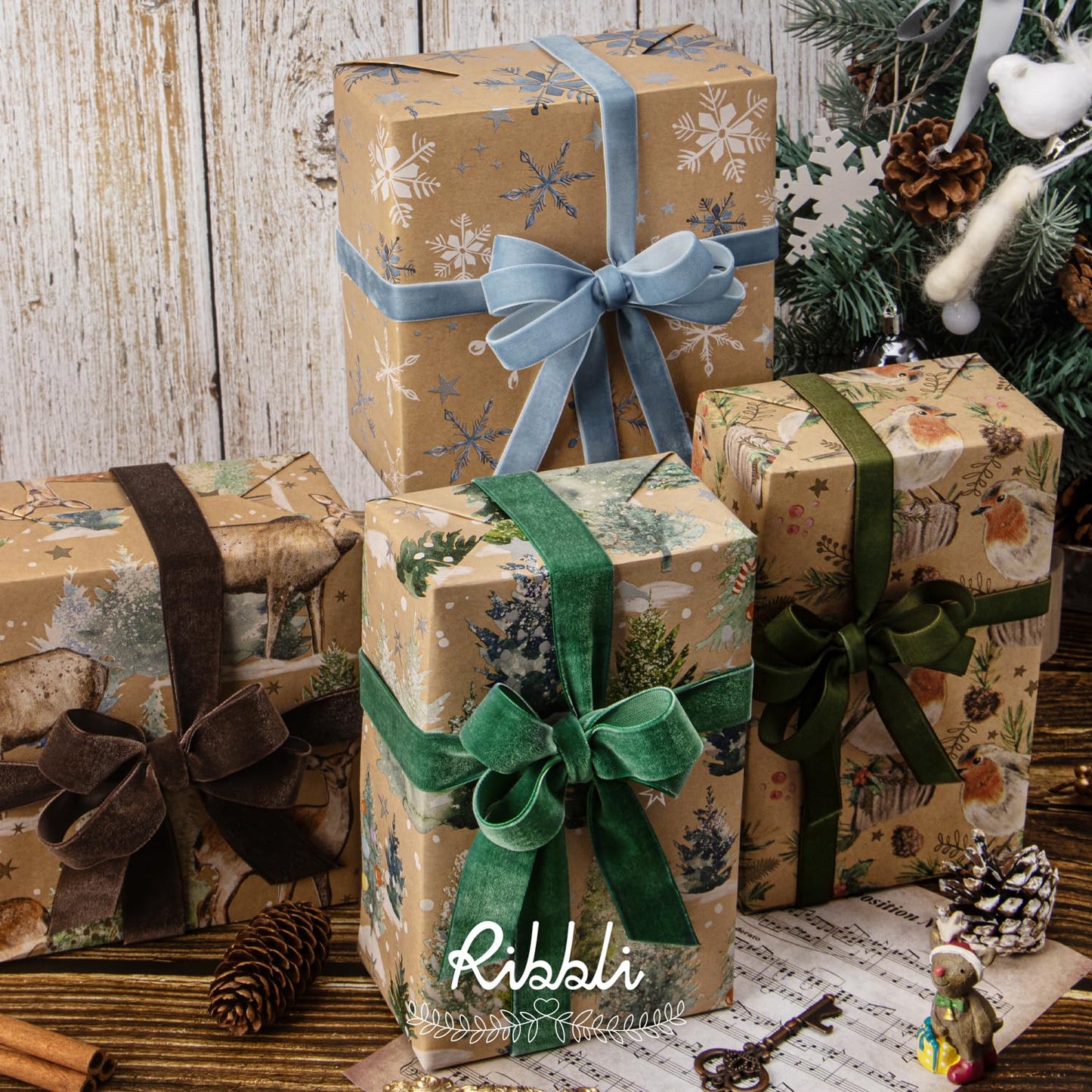Ribbli Brown Velvet Ribbon 1 Inches Continuous 25 Yard Spool Brown Christmas Ribbon for Gift Wrapping Crafts Home Decor