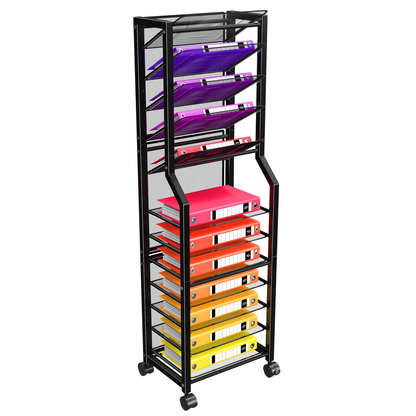 Simple Trending 12 Tier Rolling File Cart, Desk File Organizer with Sliding Trays and Metal Mesh Paper Letter Storage Multi Functional Rolling Clutter Cart for Office, Home, School, Black