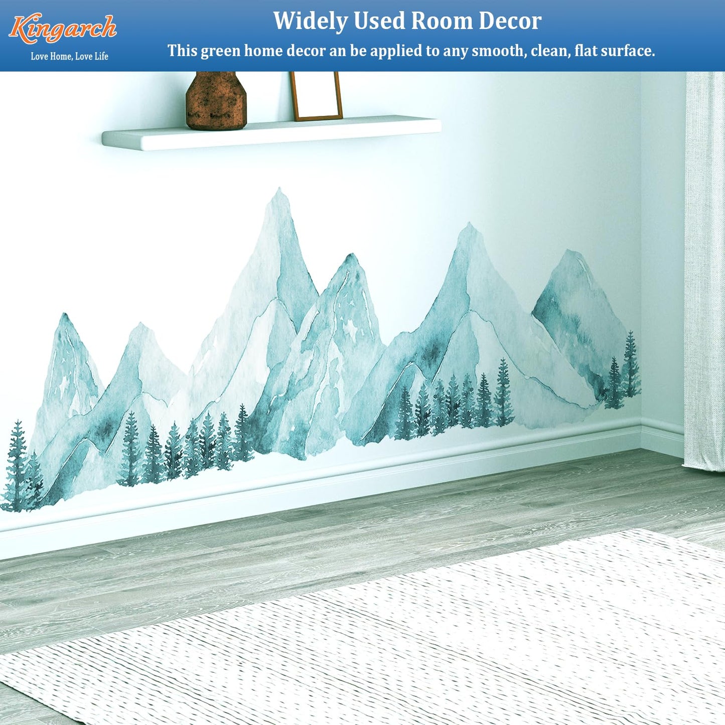 Large Mountain Wall Decals, Spa Green Pine Tree Peel and Stick Vinyl Wall Stickers & Murals, Removable Home Room Wall Decor for Bedroom Living Room Bedroom Classroom Office Nursery