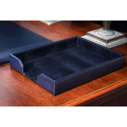 DACASSO Bonded Leather Desktop Letter Tray - Luxury Letter Holder & Paper Organizer for Desk - Office Organization & Executive Desk Decor - (Navy Blue) 13.5 x 10.5 x 2