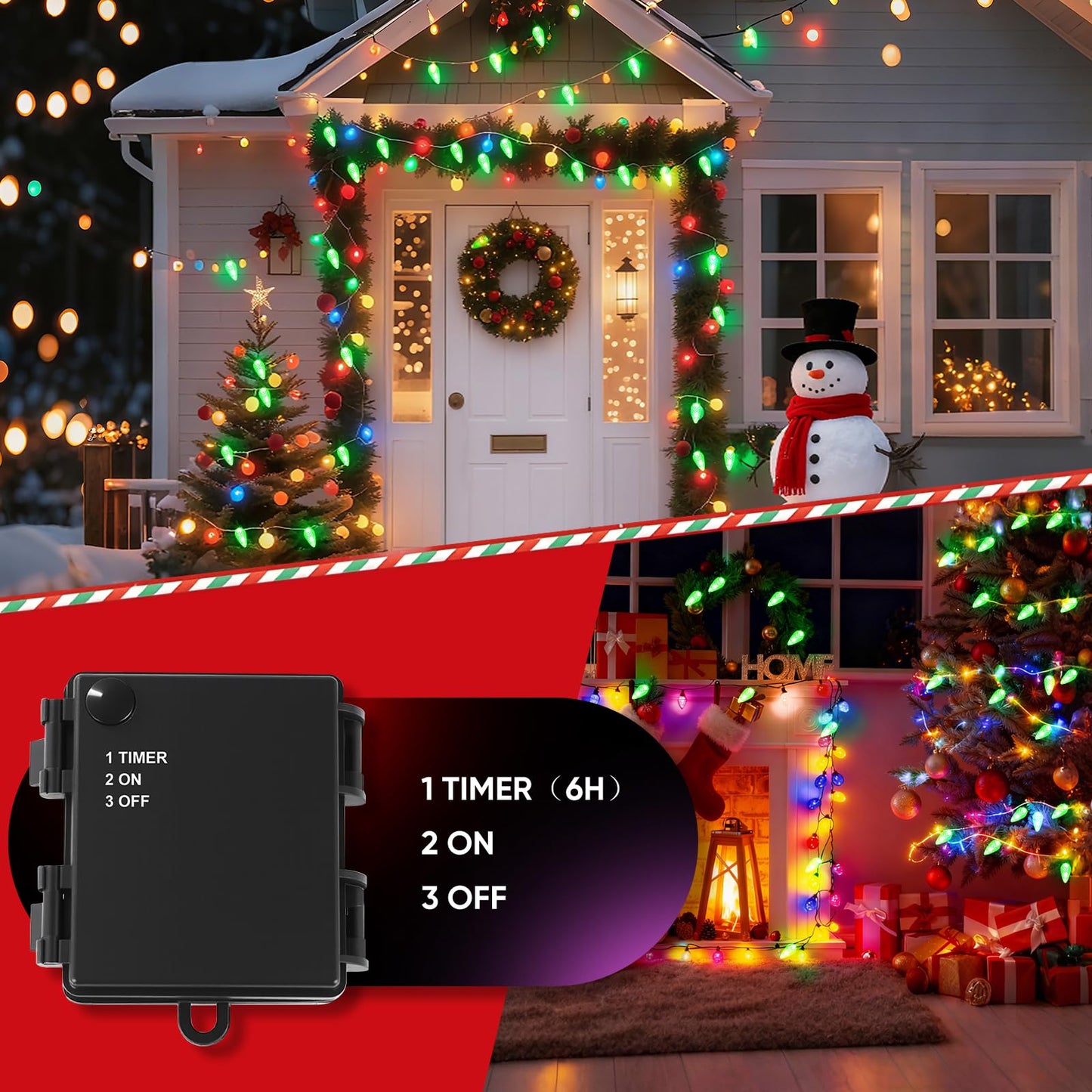SUPHONOR C9 Christmas String Lights, Waterproof 33 FT 50 LED C9 Battery Operated Lights String & Timer, C9 Christmas Lights for Indoor Outdoor Home Yard Xmas Tree House Decorations (Green, 50 LED)