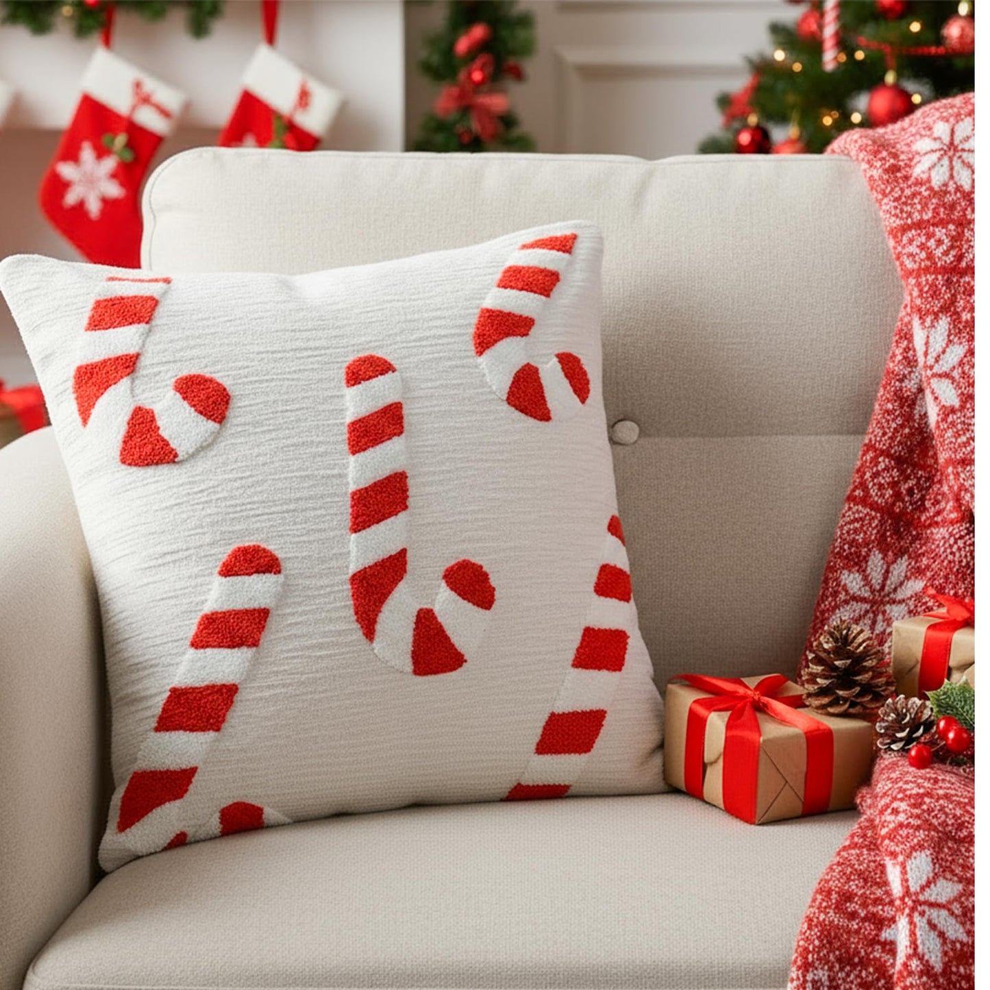 AYGXU Christmas Pillow Covers-Christmas Decor,2 Packs Candy Cane Pillows 18 * 18in,Throw Pillows for Couch for Bedroom Sofa Living Room