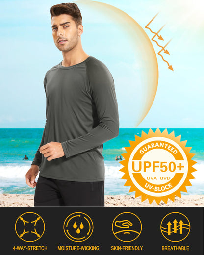 MAGCOMSEN Shirts for Men Long Sleeve Workout Gym Athletic UV Sun Running Fishing Rashguard Hiking Swim SPF 50 Shirts Dark Grey