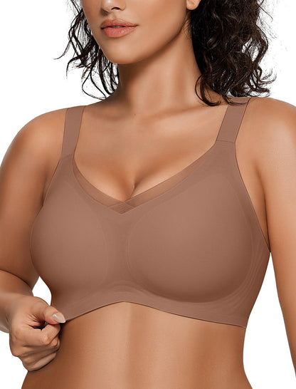 OEAK Womens Wireless Bras V Mesh Comfortable Bralette Supportive Tshirt Bra No Underwire Seamless Push Up Everyday Bras