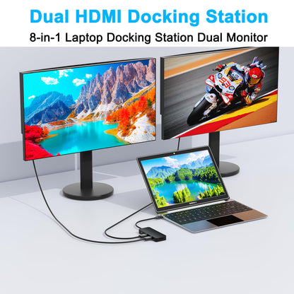 Laptop Docking Station Dual Monitor for Dell/HP/Lenovo/Mac, HDMI Splitter for Dual Monitors Extended Display, Dual Monitor Adapter 4K@60hz, USB C Docking Station for Laptop with HDMI/USB/PD/SD/TF