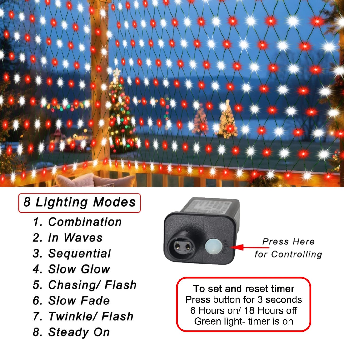 Christmas Net Lights Outdoor, 360 LED 21ft x 5ft Large Net Mesh String Lights 8 Modes, Twinkle Lights Connectable Plug in for Bushes Halloween Hedge Yard Garden Party Decor, Red and White