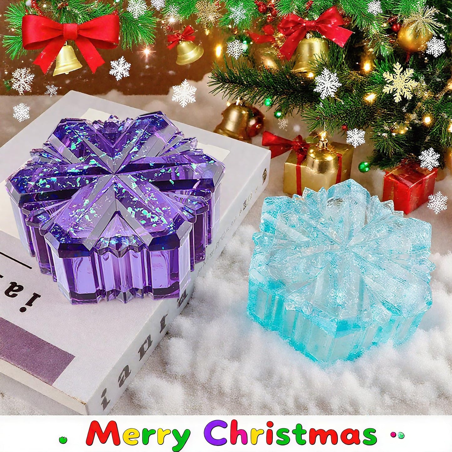 SHOSKY Snowflake Box Resin Mold, Jars Silicone Molds with Lid for Epoxy Resin Casting for DIY Jewelry Storage Box, Candy Container, Candle Vessel, Christmas Decoration