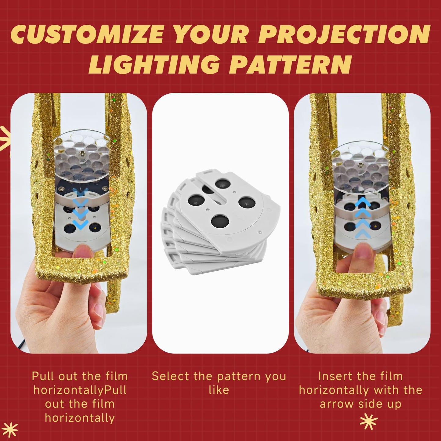 Christmas Tree Topper Lighted Star,3D Hollow Sparkling Star Christmas Tree Topper with 6 Patterns Rotating Magic Cool White Snowflake Projector, Plug in Gold Tree Topper for Tree Ornament