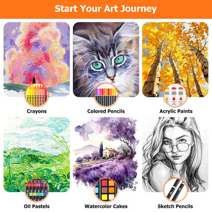 Soucolor Art Supplies, 192-Pack Deluxe Art Set Drawing Painting Supplies Kit with Acrylic Pad, Watercolor Pad, Sketch Book, Canvases, Acrylic Paint, Crayons, Pencils, Gifts for Artist Adults Teen Kids