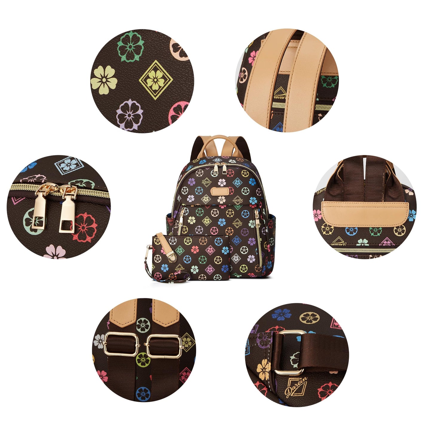 Makes Mini Backpack for Women, Stylish Daypack Purse Handbag Small Casual Daily Travel Bag, Lady Girls Gifts for Work School, 2pcs Sets