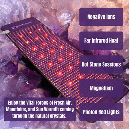 MediCrystal Far Infrared Amethyst Mat 40" L x 20" W - 8 Photon Red NIR MIR Lights - 5 Quadrupole Static Magnets - Bio Stimulation- Medium Flexible FIR Heating Pad