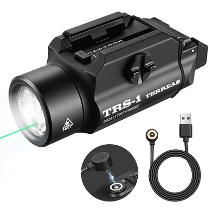 Terreas Upgraded 2000 Lumens Magnetic Rechargeable Weapon Light & Green Laser Combo, Aluminum Alloy Tactical Flashlight with Adjustable Rail, Strobe Mode, Fits Most Picatinny/GL Rail & Holsters