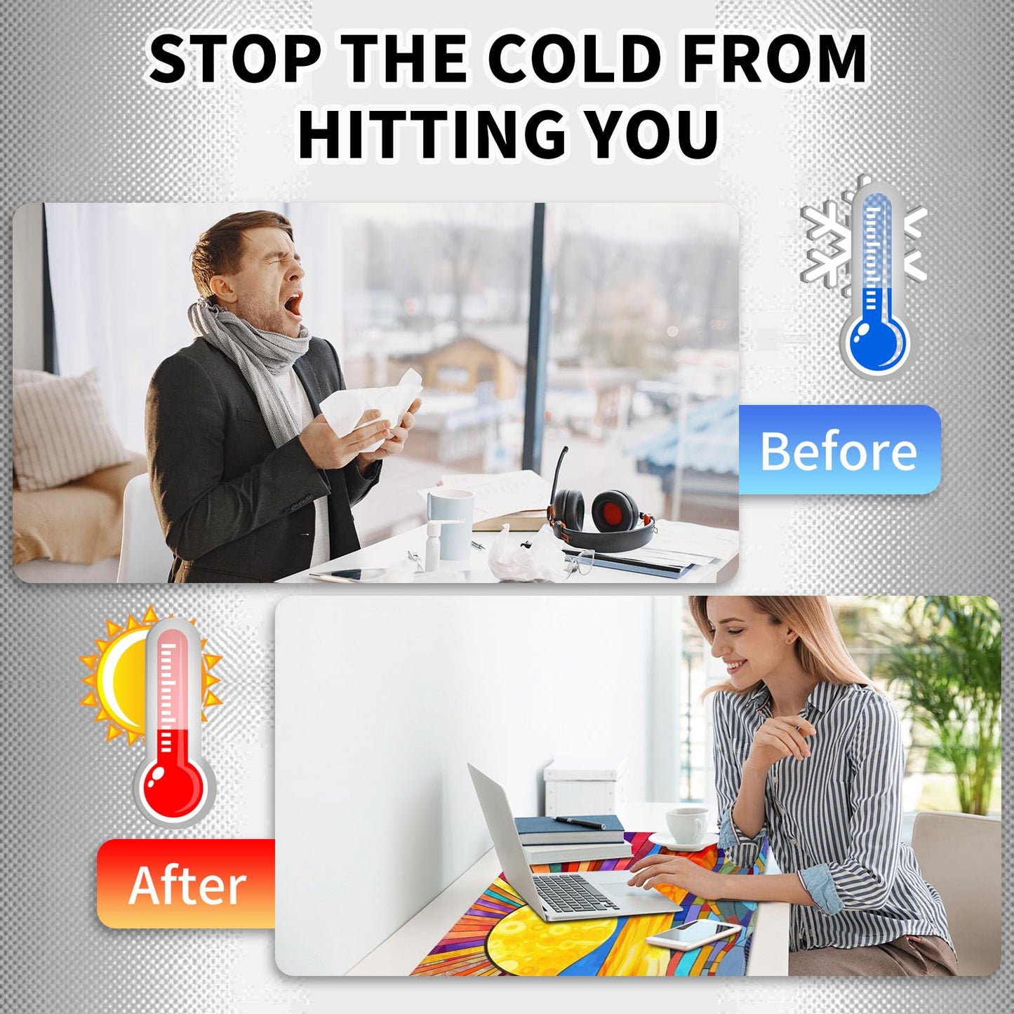 Heated Mouse Pad Hand Warmer, Warm Desk Pad Mousepad Desk Mat with 3 Levels Heating and 3 Hours Auto Shut Down 31.5 x 13 inch PU Leather Warmer Keyboard Mat for Gaming Laptop Office Home, A Art Sun