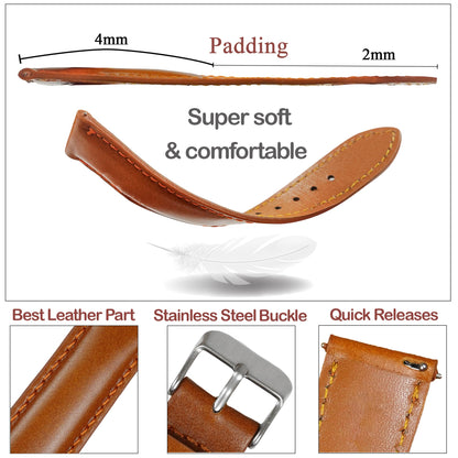 vinacreations 20mm Vintage Tan Brown Leather Watch Band Men Quick Release Replacement Strap Soft Handmade Wristband Stainless Steel Buckle, Christmas Fathers Day Gift for Dad Husband DH-202-20MM