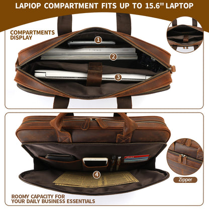 Jack&Chris Full Grain Leather Briefcase for Men,Business Messenger Bag Laptop Bag Attache Case 15.6",MB005-9L…
