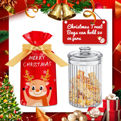DLY 50 Pcs Christmas Candy Bag Treat Bags Candy Goodies Plastic Drawstring Gift Bags Merry Christmas Treat Bags for Birthday Party Snack