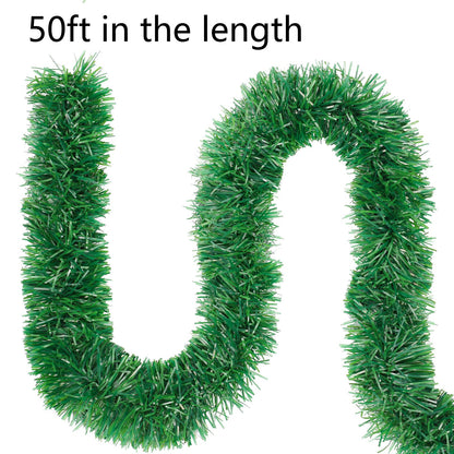 50ft Christmas Garland,Greenery Artificial Pine Twisted Hanging Garland Holiday Decor for Stairs Mantle Fireplace Home Party Holiday Christmas Decoration Indoor Outdoor Decor