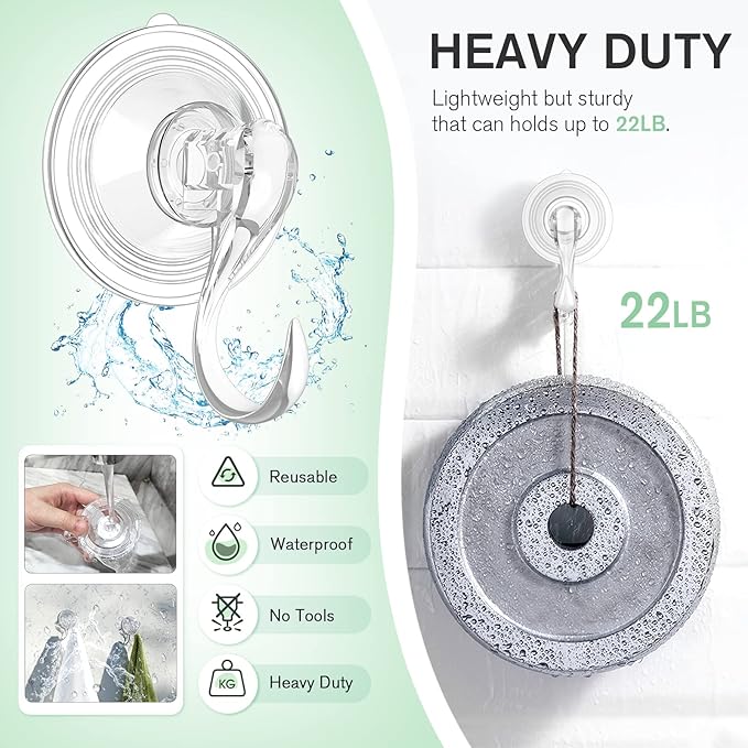 VIS'V Wreath Hanger, Large Suction Cup Wreath Hooks with Wipes, Heavy Duty, 22 LB Capacity, Removable and Reusable, Clear, 4 Pcs