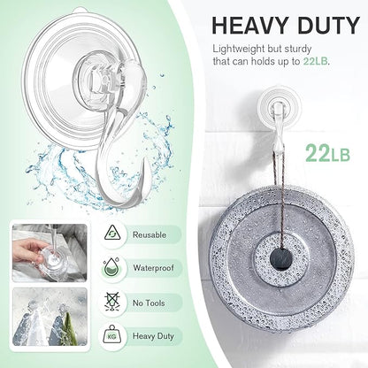 VIS'V Wreath Hanger, Large Suction Cup Wreath Hooks with Wipes, Heavy Duty, 22 LB Capacity, Removable and Reusable, Clear, 8 Pcs