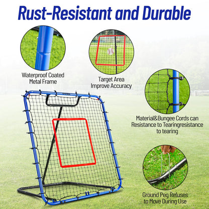 SPOYNAL Baseball Rebounder Net 4 x 4.5 FT Baseball Training Equipment Base Ball Bounce Back Net with 5 Return Angles Softball Pitching Net Fly Ball Line Drive Ground Ball Training Net for Fielding