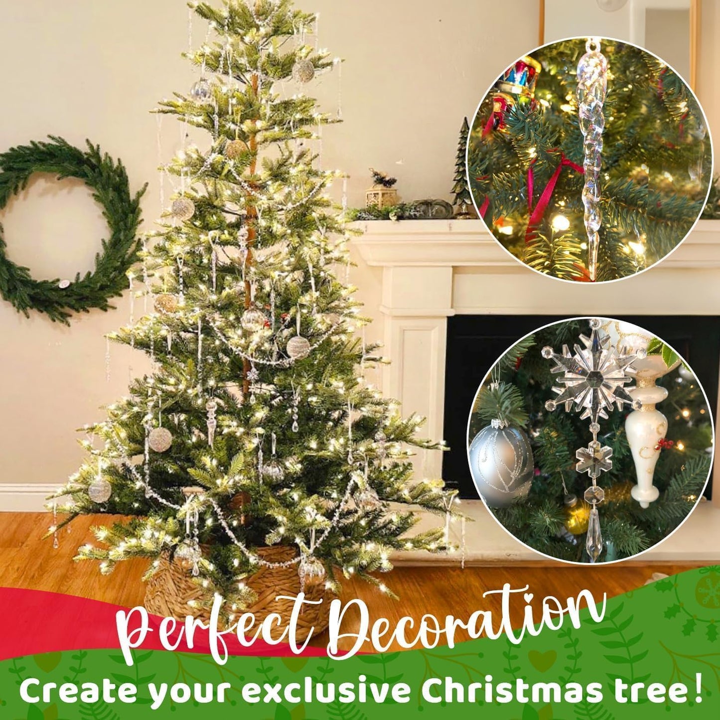 18pcs Crystal Christmas Ornaments for Tree Decorations-Hanging Acrylic Snowflake Icicle Ornaments with Drop Pendants for Winter Wonderland Chandelier Crystals Decorations Supplies