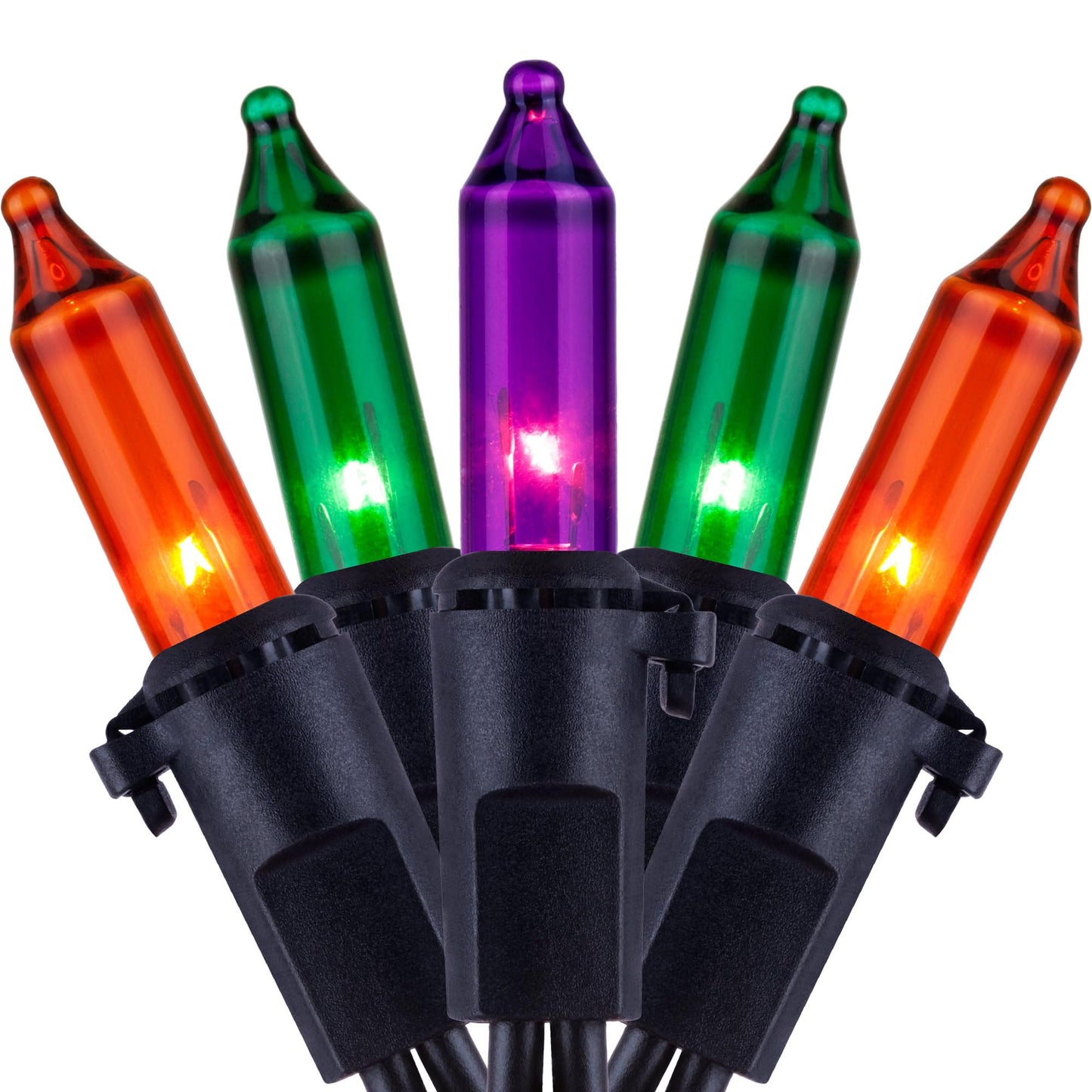 YULETIME 200 Orange Green Purple String Lights, 2-Set 33' 100 ct Black Wire