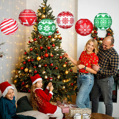 Bencailor 12 Pcs Summer Christmas Hanging Paper Lanterns Set Xmas Decorative Party Round Hanging Lamps for Summer Xmas Home Decoration Supplies Props Holiday Decor(12 Inch,Christmas Tree)