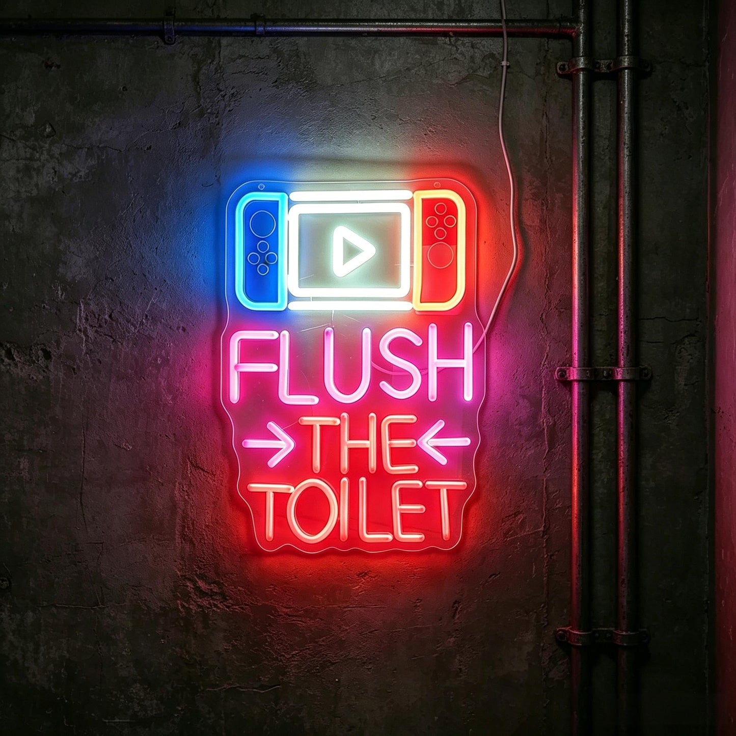 Flush The Toilet Neon Sign, USB Powered Dimmable Decorative Neon Light for Bathroom Public Restroom Home Wall Table Decor 15 x 10.6 In
