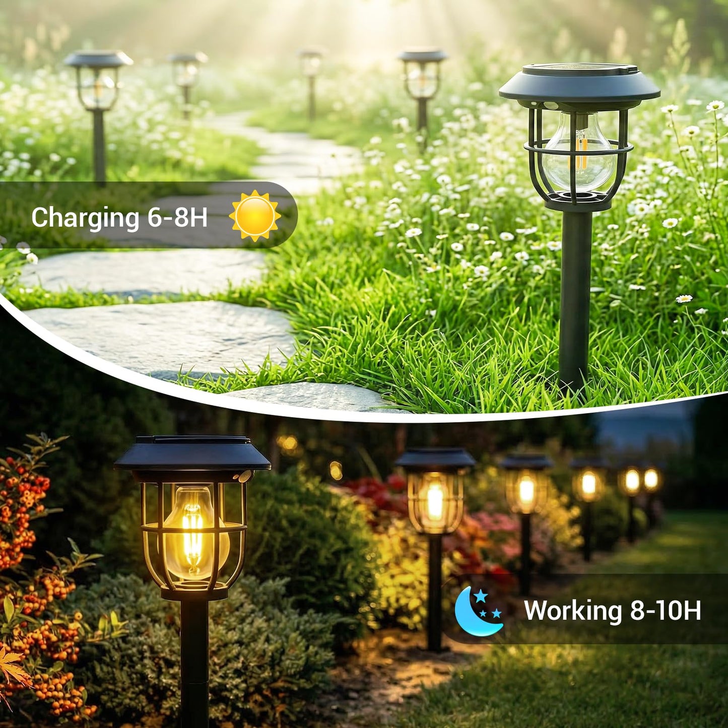 Icnice 8 Pack Solar Pathway Lights with Motion Sensor, 300LM Waterproof Outdoor Solar Lights, 3 Modes Landscape Lighting for Garden Backyard Path Driveway, Wall Mount and Hanging (Warm)