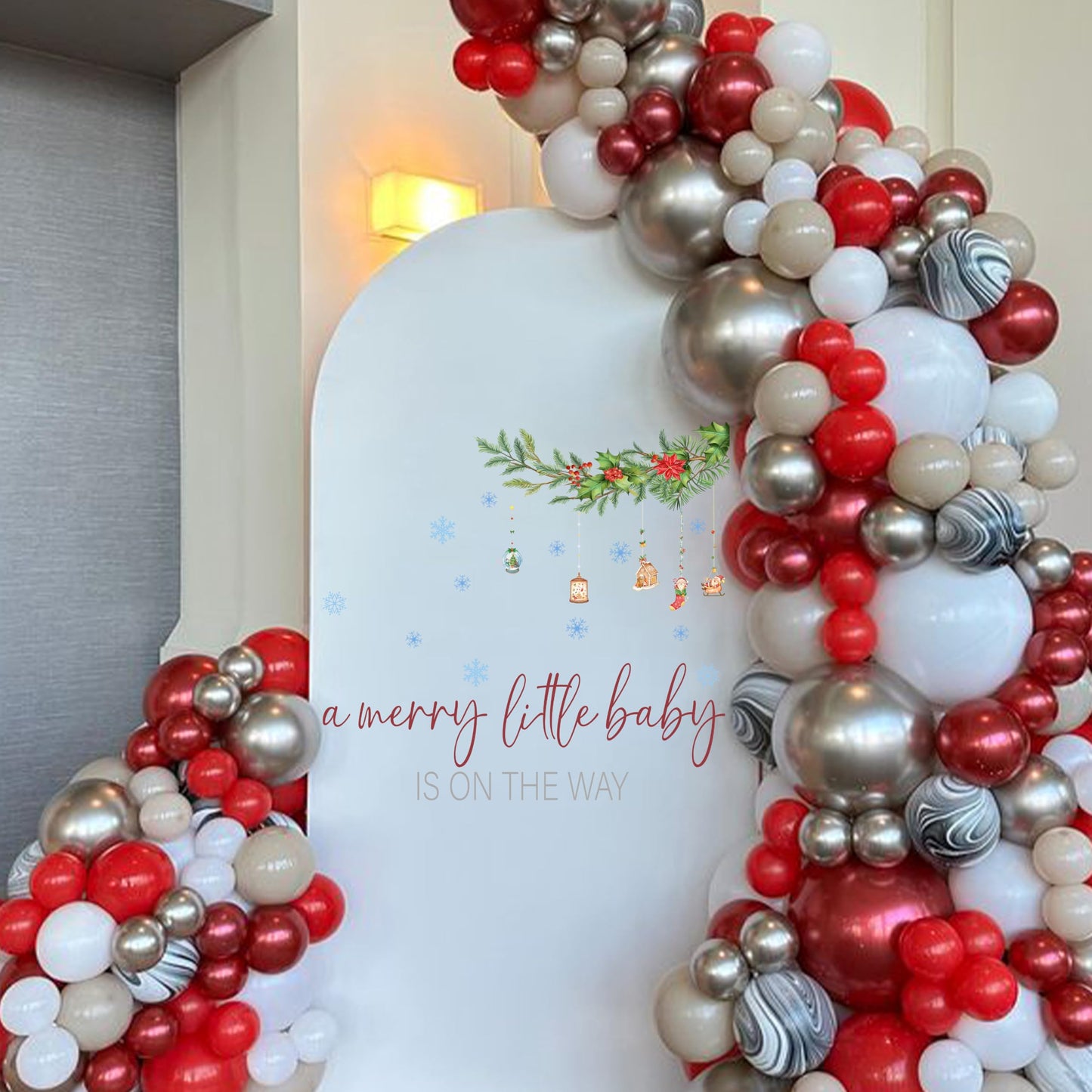 Capiont A Merry Little Baby is On The Way Decal - Christmas Theme Baby Shower Decorations，Gender-Revealing Decoration,Balloon Arch Decor