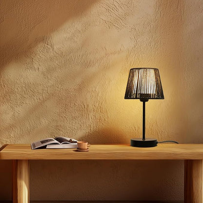 Touch Boho Lamp Dimmable, 3-Way Bedside Table Lamp 14.2", Rope Light for Bedroom Nightstand Farmhouse, Bulb Included, 2 Packs (Black)