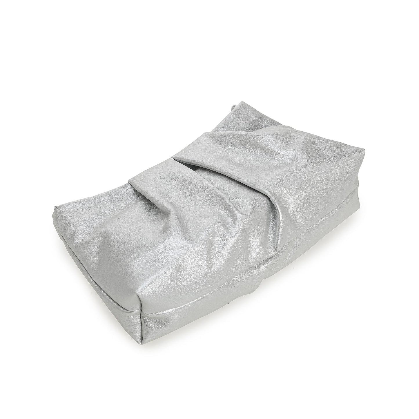 CHARMING TAILOR Women Clutch Bag Dressy Formal Handbag Pleated PU Clutch Purse for Cocktail Prom Wedding Party (Silver)