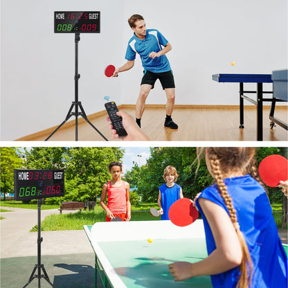 Samshow 2025 LED Electronic Scoreboard Digital Score Keeper with Remote & Tripod, Basketball Scoreboard with Shot Clock & Timer & 12/24h Real Time for Outdoor Yard Games/Corn Hole/ping Pong/Pickleball