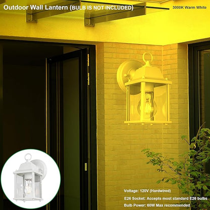 LIT-PaTH Outdoor Wall Lantern, Wall Sconce as Porch Lighting Fixture, E26 Base, Aluminum Housing Plus Glass, Water-Proof and Outdoor Rated, ETL Qualified, 2-Pack, White
