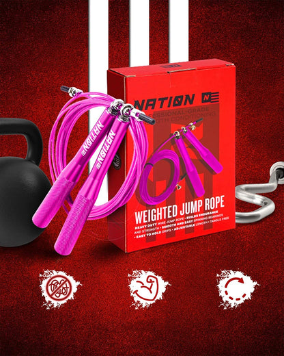 WOD Nation Adjustable Jump Rope - Aluminum Speed Rope & 360° Smooth Rotation - Durable Alloy Steel Handles for Fitness - 10 ft Adjustable Length for Boxing Workouts - Pink, Alloy Steel