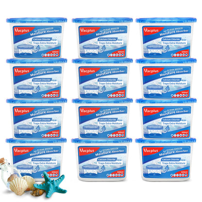 Vacplus Moisture Absorbers 12 Pack, 10.5 Oz, Humidity Absorber Boxes Attracts Extra Moisture from Your Bathroom, Closet, Kitchen, Dehumidifier for Closet (Ocean Scent), Light blue