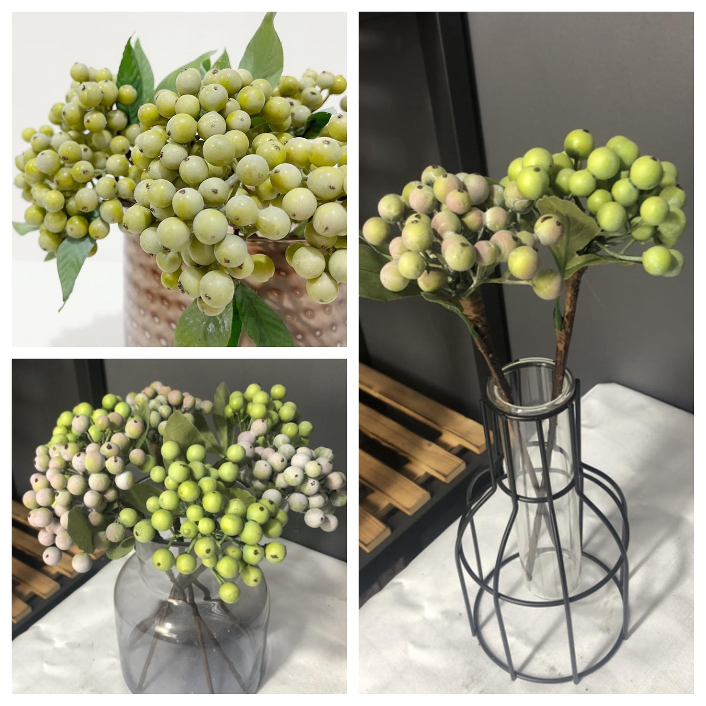 M2cbridge Artificial Berry Stems Christmas Picks Pine Needles Branches Wreath Ornament (Green 12pcs)