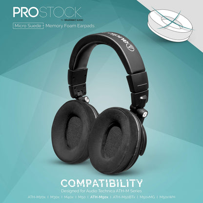 Brainwavz ProStock ATH M50X Upgraded Earpads, Improves Comfort & Style Without Changing The Sound - Ear Pad Designed for ATH-M50X M50BTX M20X M30X M40X Headphones, Vegan Leather (Micro Suede)