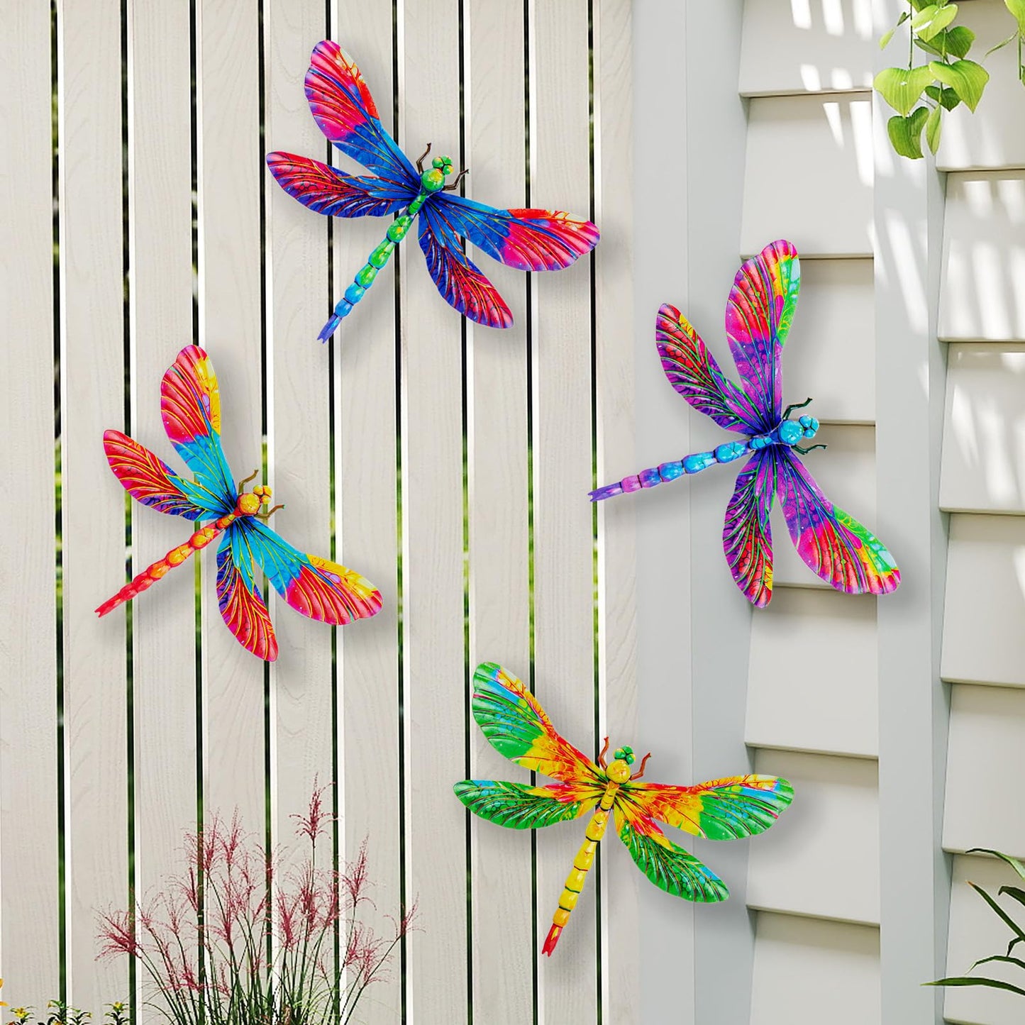 SUNREEK Metal Dragonfly Wall Decor, 9 Inches Dragonfly Outdoor Wall Art for Fence Garden Yard Patio Decorations