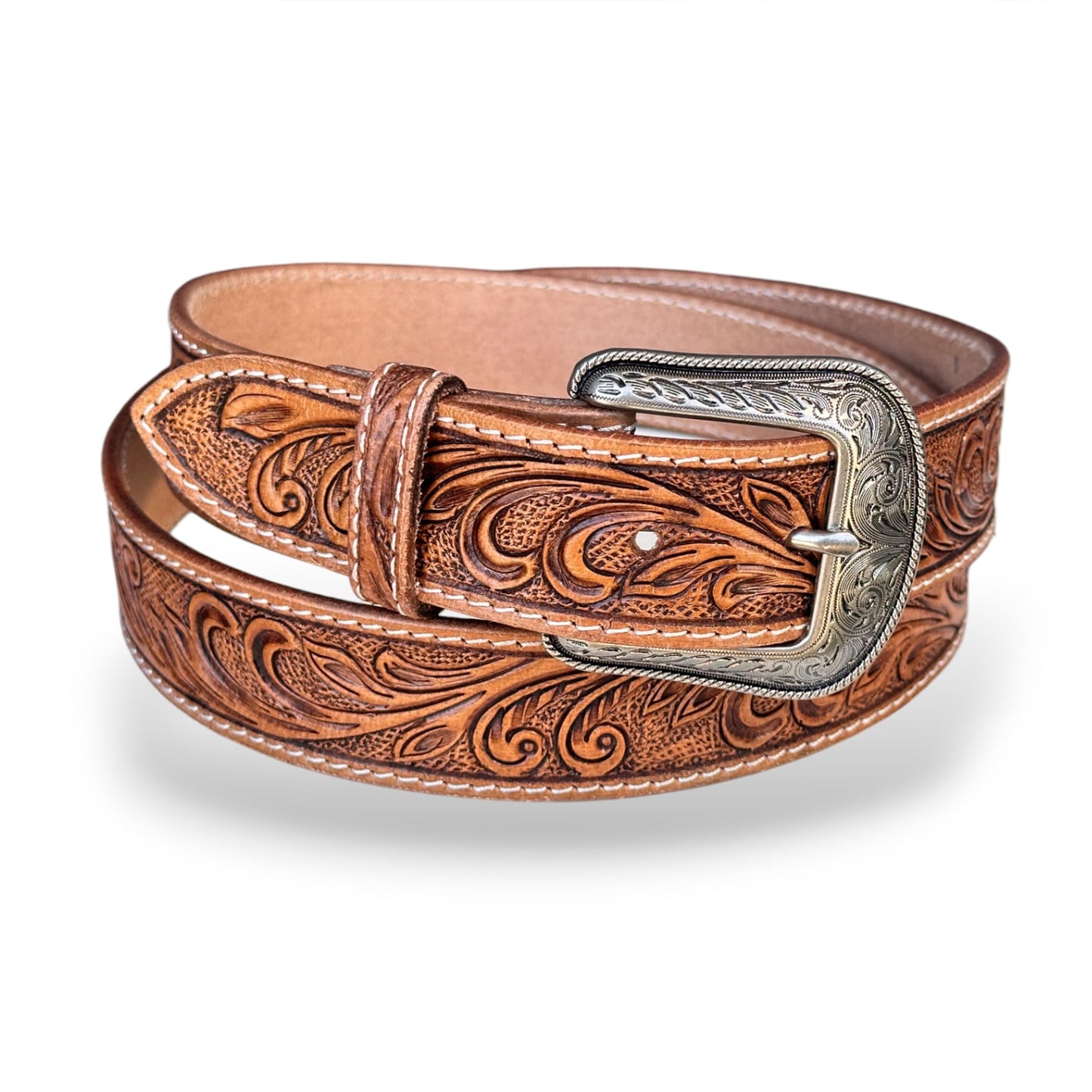 DANIEL'S ARTPLANET Western Belt for Men 1.5” Wide Full Grain One Piece Leather Belt with Buckle Handmade Engraved Tooled (Brown, 40)