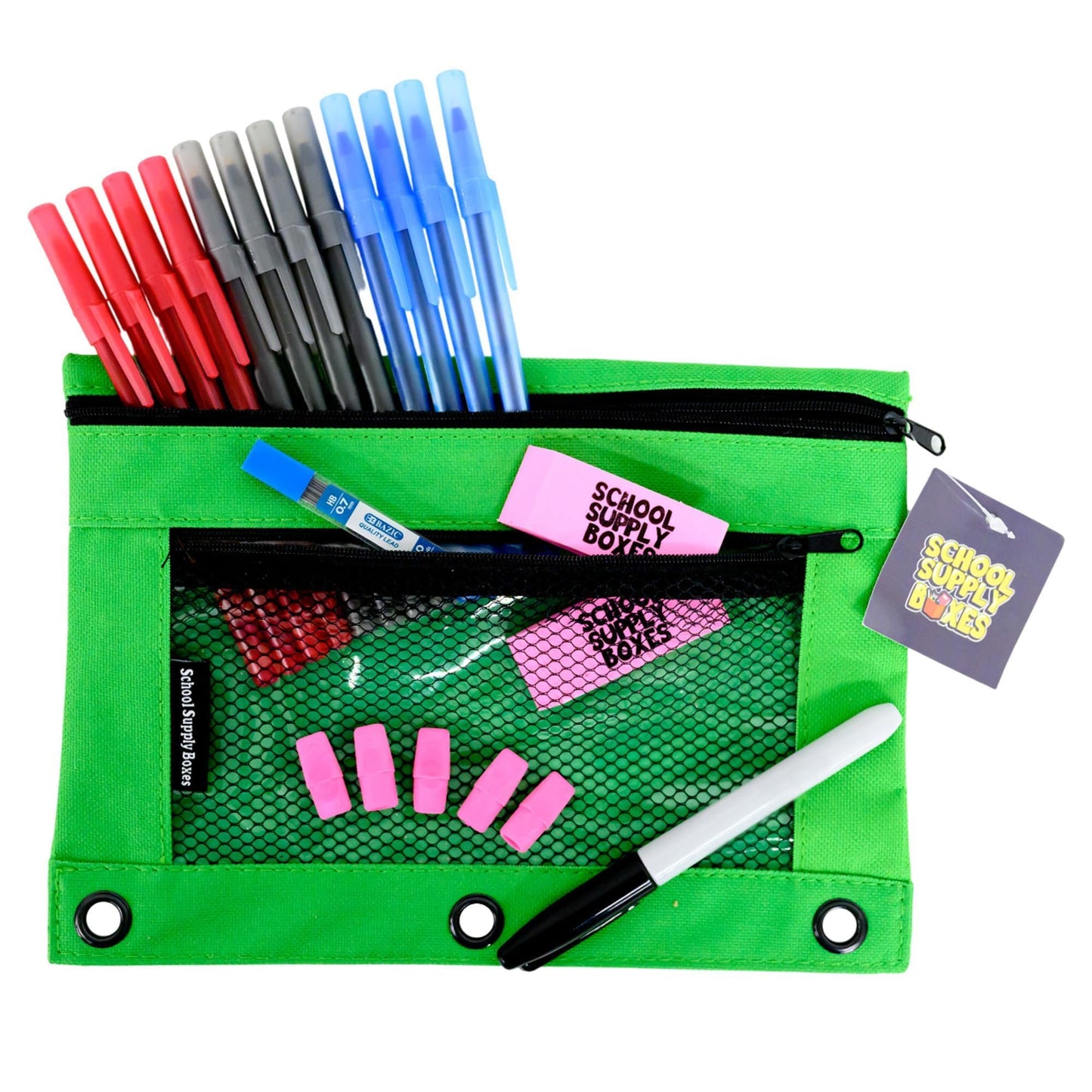 High School & College Pencil Bag Kit (24 Pack) – Pens, Erasers, Lead Refill & Permanent Marker – Pre-Filled School Supply Pouch for Teens & Adults – Study-Ready Zip Kit