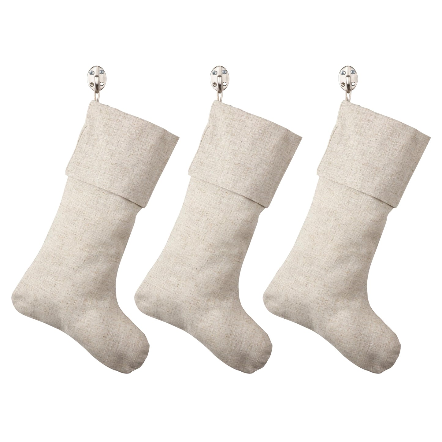 SARO LIFESTYLE 7"x15" Linen Christmas Stocking – Toscana Collection – Natural Solid Edge –– Classic Holiday Farmhouse Décor