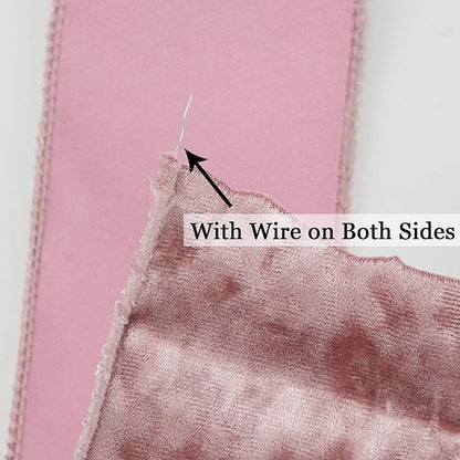 MEEDEE Dusty Rose Velvet Ribbon - 2.5 Inch Crushed Velvet Christmas Ribbon, 10 Yards for Tree Decoration, Wreaths, Crafts