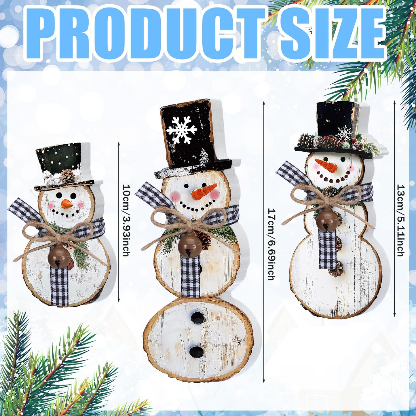 Barydat 3 Pack 3 Pcs Christmas Table Decorations Wooden Snowman Centerpieces Table Sign Tiered Tray Desktop Xmas Decoration for Indoor Home Kitchen Gifts Party (Pine Cone Snowman)