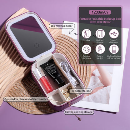 BS-MALL Travel Cosmetic Mirror Case LED Makeup Mirror Storage Case for Eyelash station Brushes Cosmetic Tools Pink On-the-go Makeup Needs (White)