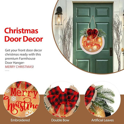 HOMCDALY Merry Christmas Welcome Sign for Front Door, Winter Merry Christmas Wreath with Light, Farmhouse Door Decoration Wooden Hanging Sign, Christmas Decoration (F-Xmas-White)